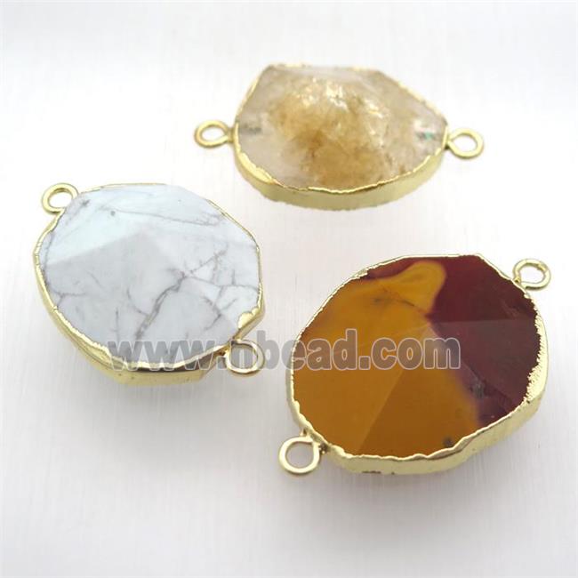 mixed gemstone connector, freeform, point, gold plated