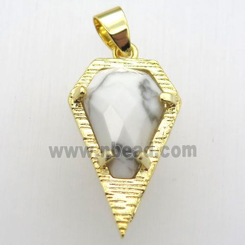 white howlite turquoise teardrop pendant, gold plated