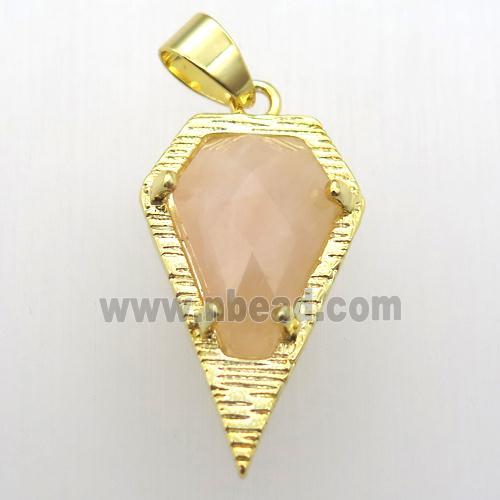 rose quartz teardrop pendant, gold plated