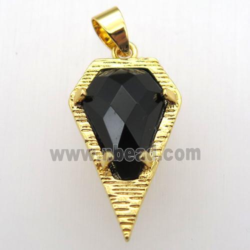 black onyx agate teardrop pendant, gold plated