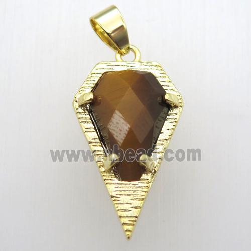 tiger eye stone teardrop pendant, gold plated