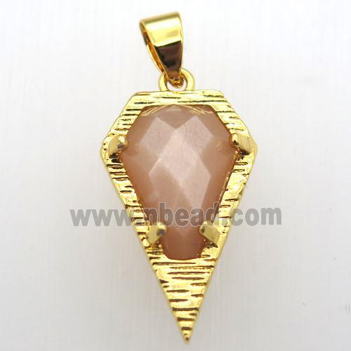 peach sunstone teardrop pendant, gold plated