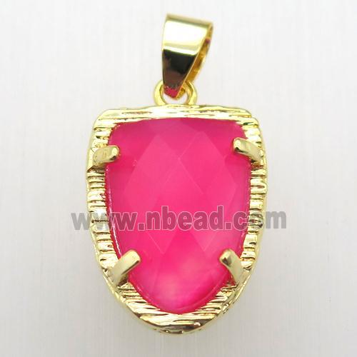 hotpink agate tongue pendant, gold plated