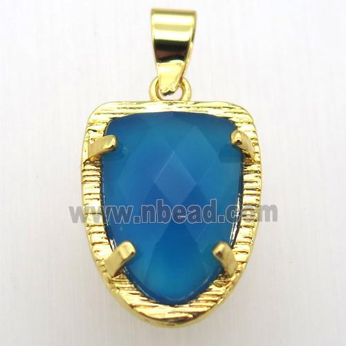 blue agate tongue pendant, gold plated