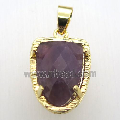 purple amethyst tongue pendant, gold plated