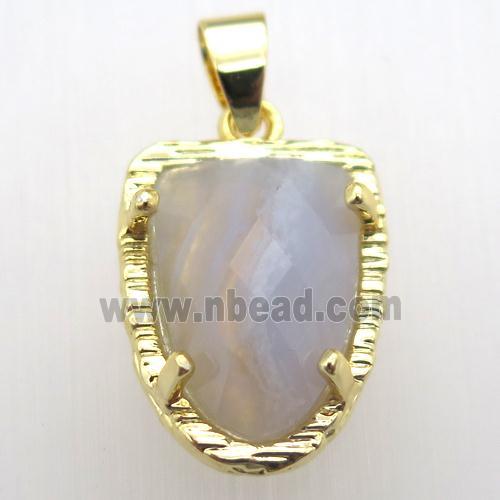 blue lace agate tongue pendant, gold plated