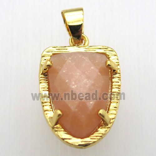 peach sunstone tongue pendant, gold plated