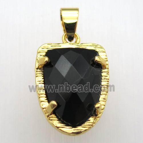 black onyx agate tongue pendant, gold plated