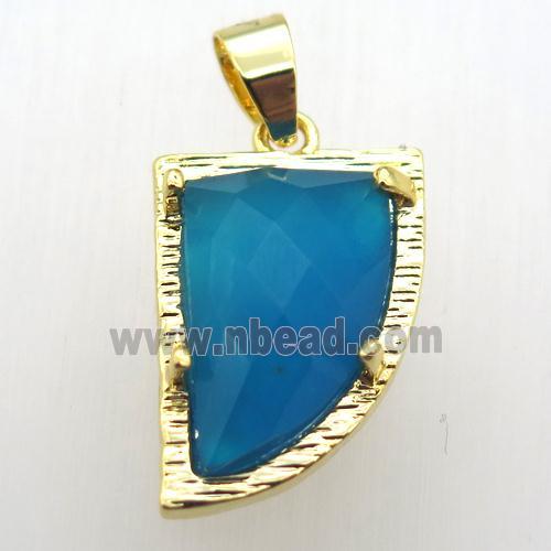 blue agate horn pendant, gold plated