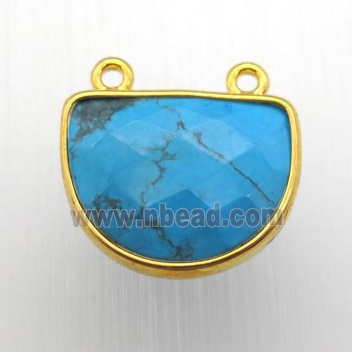 blue turquoise moon pendant, gold plated