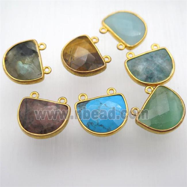 mixed gemstone moon pendant, gold plated