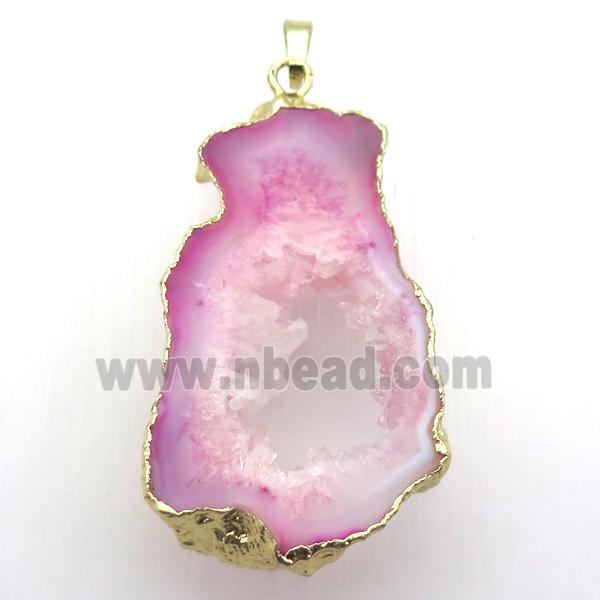 pink druzy agate pendant, freeform, gold plated