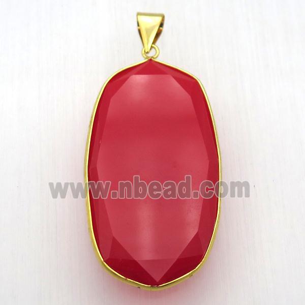 red cat eye glass pendant, faceted