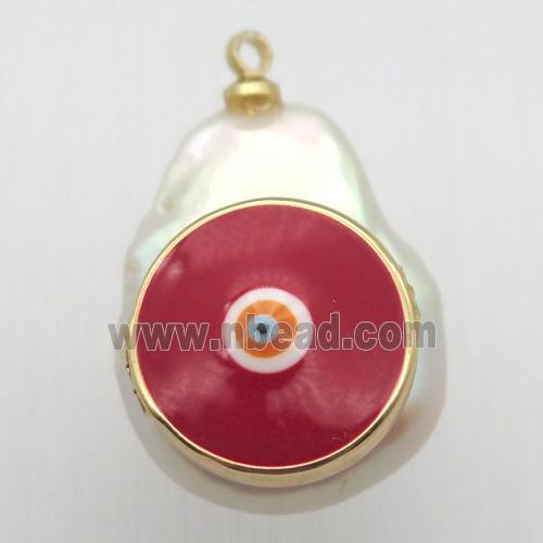 Natural pearl pendant with evil eye