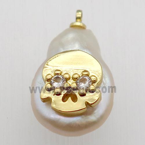 Natural pearl pendant with zircon, skull