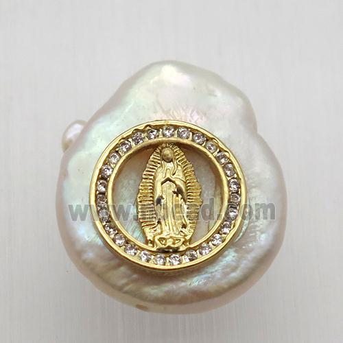 Natural pearl pendant with zircon, jesus
