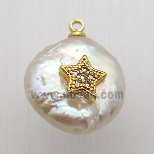 Natural pearl pendant with zircon, star