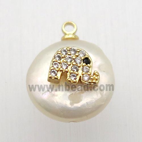 Natural pearl pendant with zircon, elephant