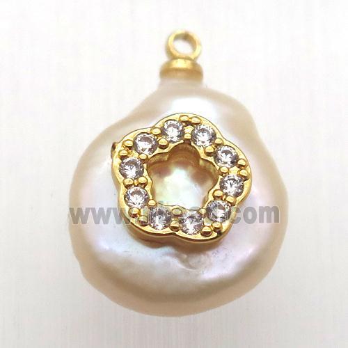 Natural pearl pendant with zircon, flower