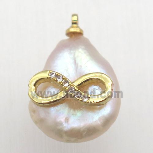 Natural pearl pendant with zircon, Infinity