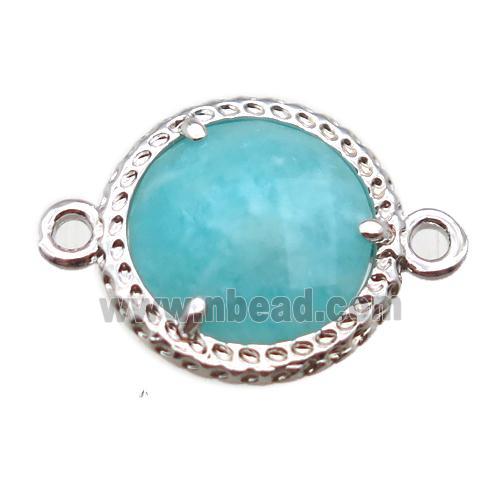 green Amazonite circle connector, platinum plated