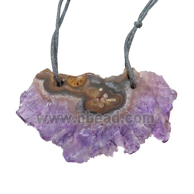 purple Amethyst Druzy slice pendant with 2loops, freeform