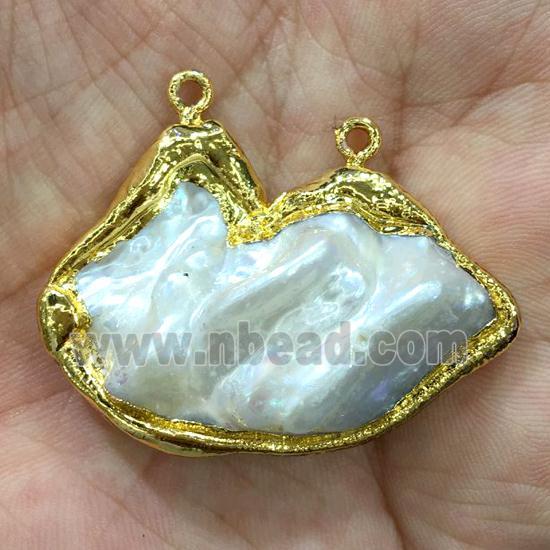 Pearl Pendant with 2loops, freeform, gold plated