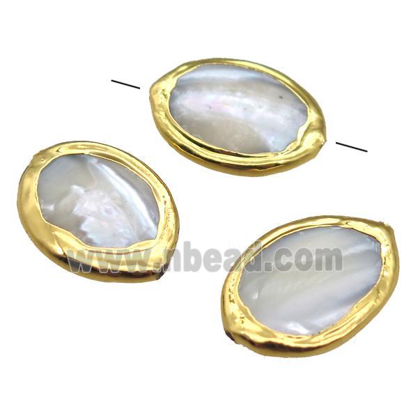 Mother of Pearl beads, oval, gold plated