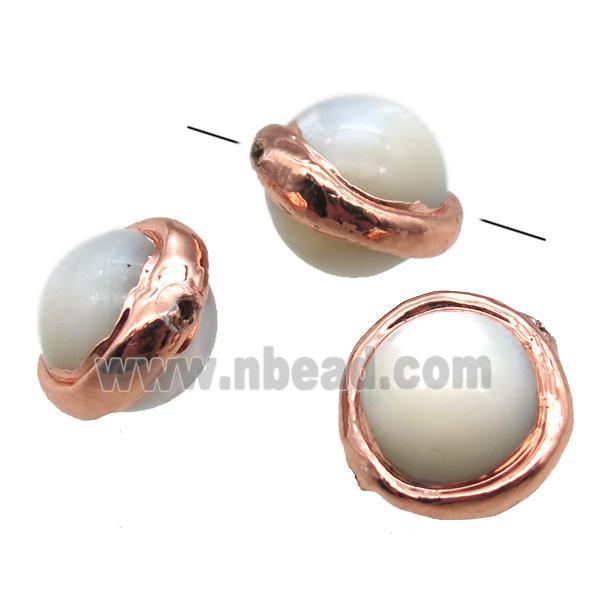 Mother of Pearl beads, round, rose gold