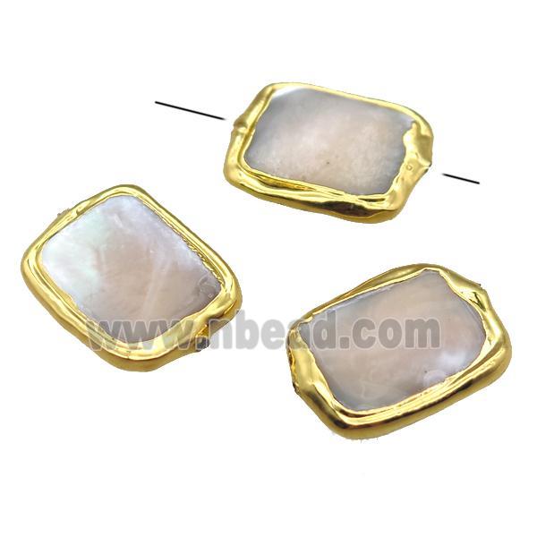 Mother of Pearl beads, rectangle, gold plated