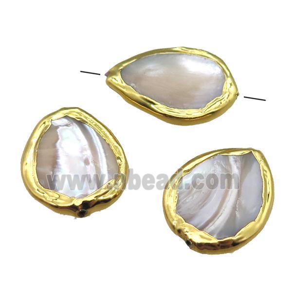 Mother of Pearl beads, teardrop, gold plated