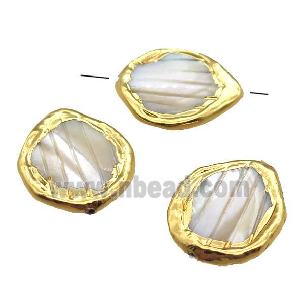 white Mother of Pearl beads, teardrop, gold plated