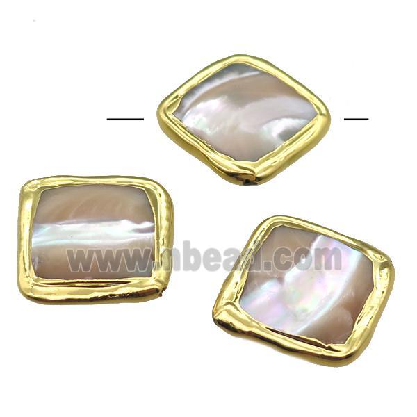 Mother of Pearl beads, square, gold plated