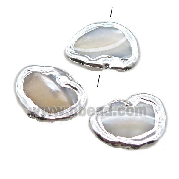 Mother of Pearl beads, freeform, silver plated