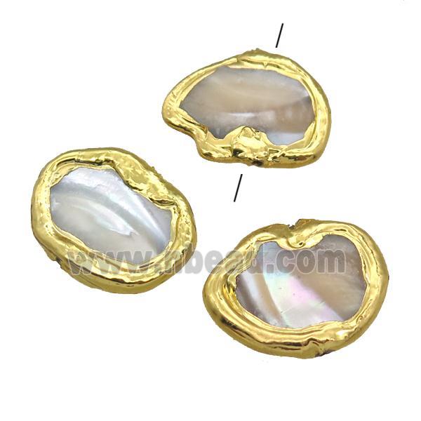 Mother of Pearl beads, freeform, gold plated