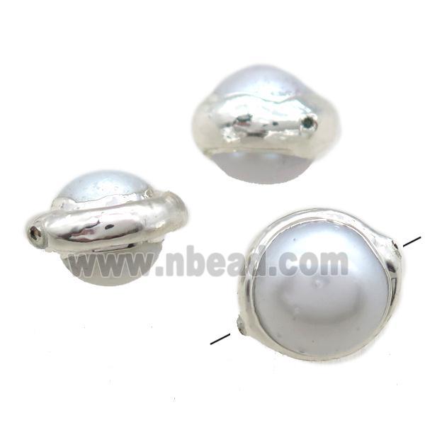 natural pearl beads, round, silver plated