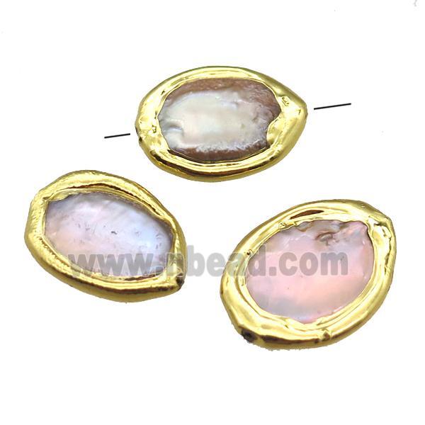 natural pearl beads, oval, gold plated