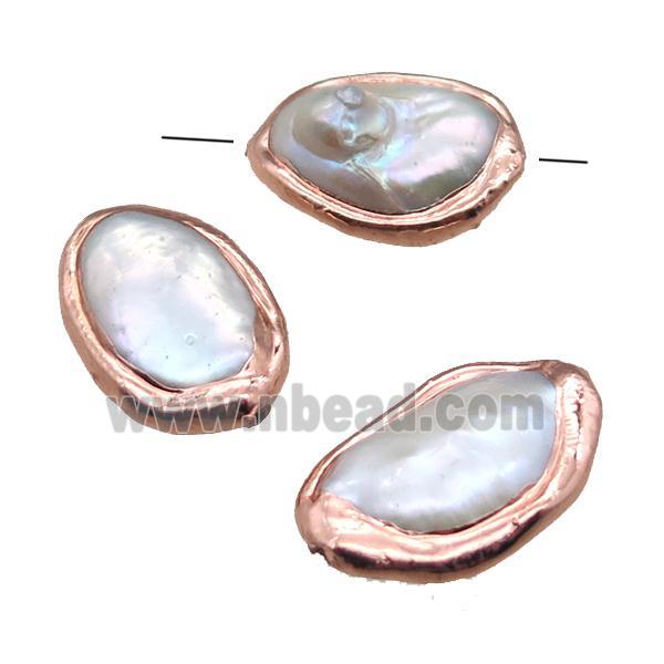 natural pearl beads, oval, rose gold