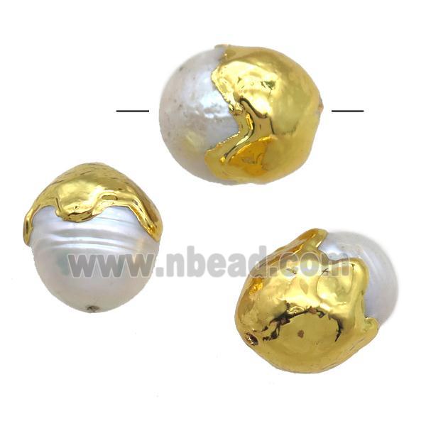 natural pearl beads, round, gold plated