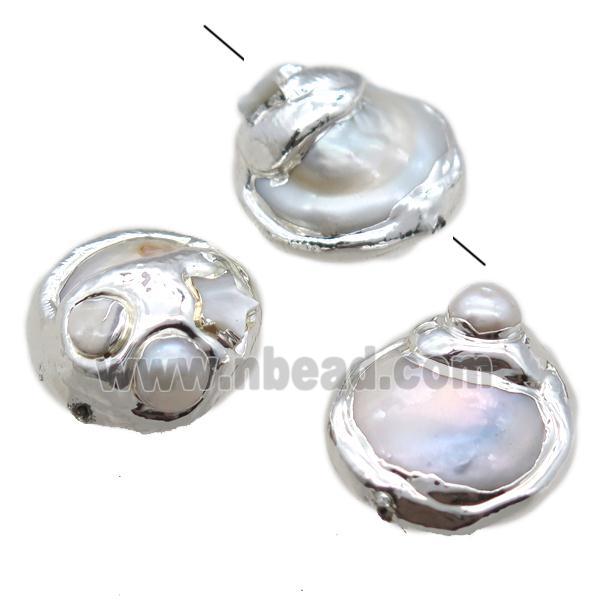 natural pearl beads, silver plated