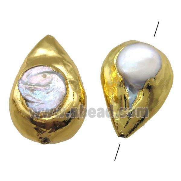 natural pearl beads, teardrop, gold plated