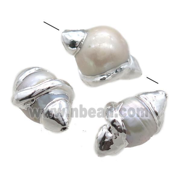 natural pearl beads, freeform, silver plated