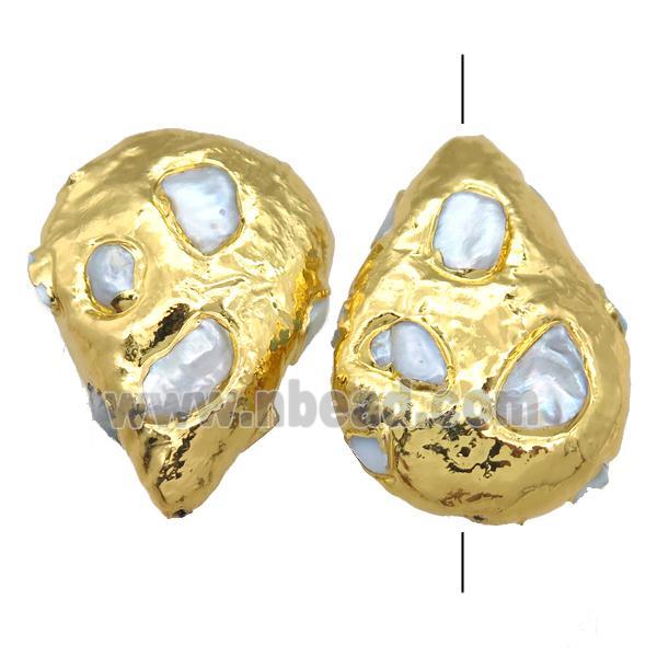 natural pearl beads, teardrop, gold plated