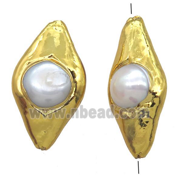 natural pearl beads, rice, gold plated