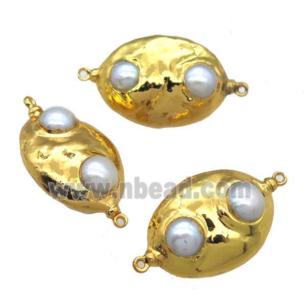 natural pearl connector, oval, gold plated