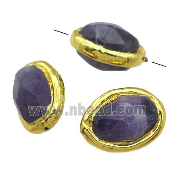 Amethyst barrel beads, gold plated