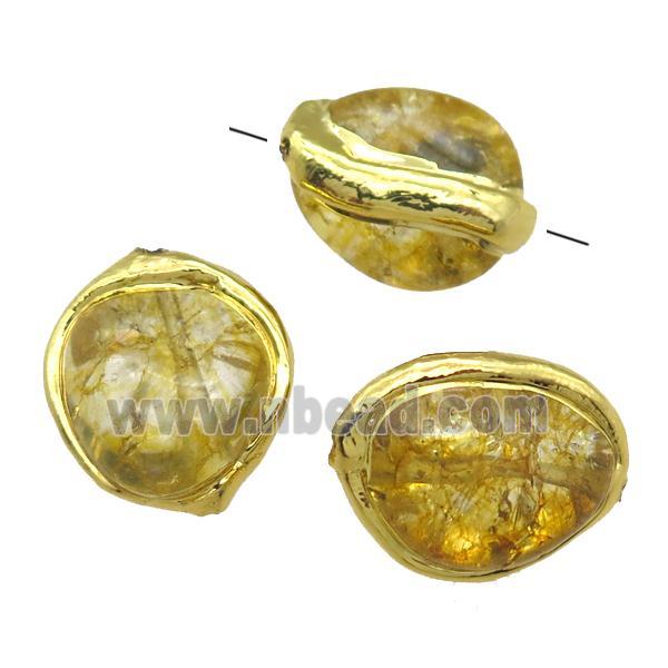 yellow synthetic Quartz Beads, freeform, gold plated