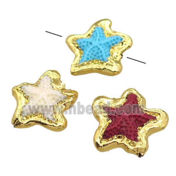 Resin star beads, mix color, gold plated