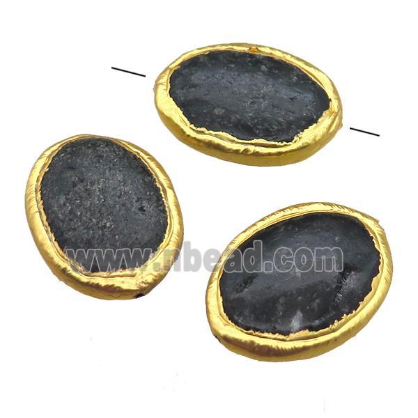 black stone jasper oval beads, gold plated
