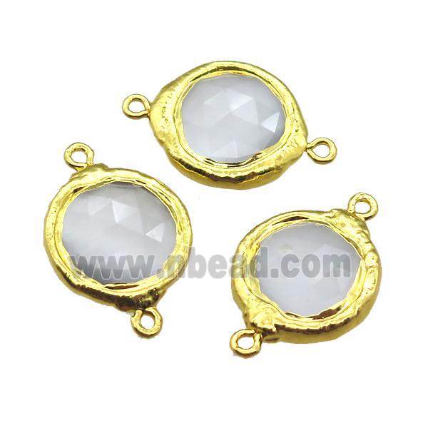 white crystal glass circle connector, gold plated